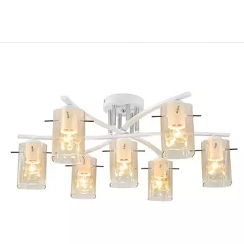 Потолочная люстра на штанге Escada Iberis 1101/7P White 7x40Вт E27, металл/стекло, белый/янтарный