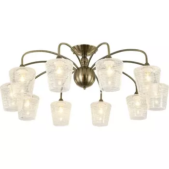 Потолочная люстра на штанге Escada Karera 2129/10P 10x40Вт E27, металл/стекло, античная бронза, прозрачный с рисунком плафон