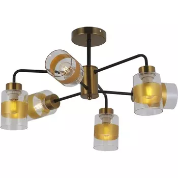 Потолочная люстра на штанге Escada Milora 1101/6P 6x60Вт E27, металл/стекло, бронза/черный, плафон прозрачный/бронза