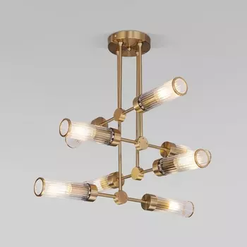 Потолочная люстра на штанге Eurosvet Oriens 60166/8 латунь (Умный дом, Алиса, WiFi, голосовое управление)