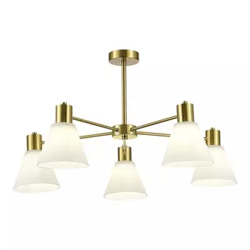 Потолочная люстра на штанге Evoluce Arki SLE1561-302-05 Латунь/Белый E27 5*60W