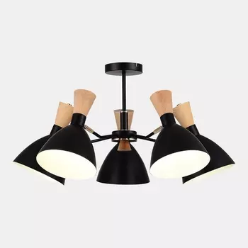 Потолочная люстра на штанге Evoluce SLE1256 SLE1256-402-05 Черный/Черный, Светлое дерево, Золотистый E14 5*40W