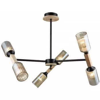 Потолочная люстра на штанге Imex MD.5495-6-S-BK+WOOD