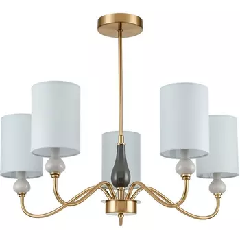 Потолочная люстра на штанге Lumion Anri 6590/5 латунь/мятный зеленый, металл, керамика/текстиль E14 5*40W 220V