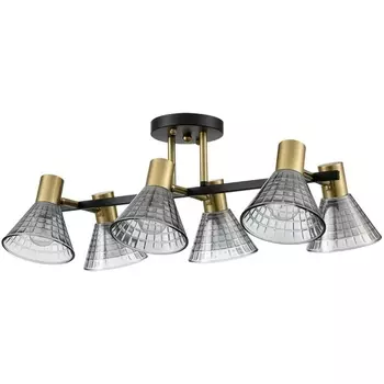 Потолочная люстра на штанге Lumion Anriya 8044/6C черный, латунь/дымчатый металл/стекло Е14 6*40W 220V