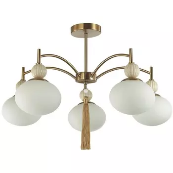 Потолочная люстра на штанге Lumion Gloriya 8272/5C латунь/бежевый/белый, металл/керамика/стекло Е14 5*40W 220V