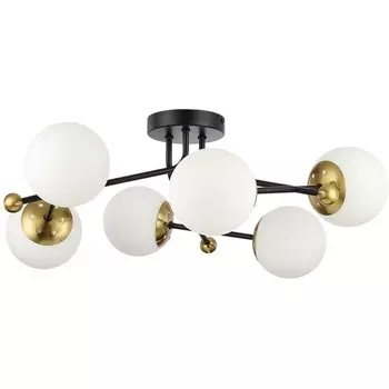 Потолочная люстра на штанге Lumion Melody 6581/6C черный, золотой/белый металл /стекло E14 6*40W 220V