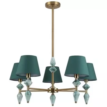 Потолочная люстра на штанге Lumion Vermont 8275/5 латунь/зеленый, металл/керамика/ткань Е14 5*40W 220V