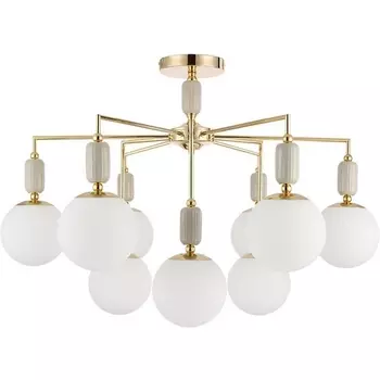 Потолочная люстра на штанге Lumion Vivien 6580/9C французское золото, серый/белый металл, керамика/стекло E14 9*40W 220V