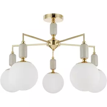 Потолочная люстра на штанге Lumion Vivien 6580/5C французское золото, серый/белый металл, керамика/стекло E14 5*40W 220V