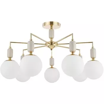 Потолочная люстра на штанге Lumion Vivien 6580/7C французское золото, серый/белый металл, керамика/стекло E14 7*40W 220V