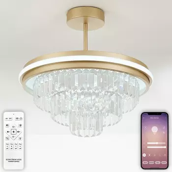 Потолочная люстра на штанге Natali Kovaltseva Crystal LED LAMPS 81115/3C с пультом ДУ, моб. приложением 140W, золото, LED