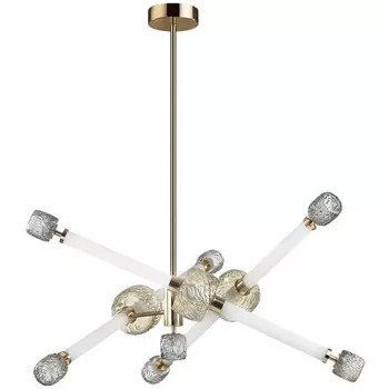 Потолочная люстра на штанге Odeon Light Kliff 5426/54CL золотой/белый/дымчатый/коньячный/металл/стекло/акрил LED 54W 3000K