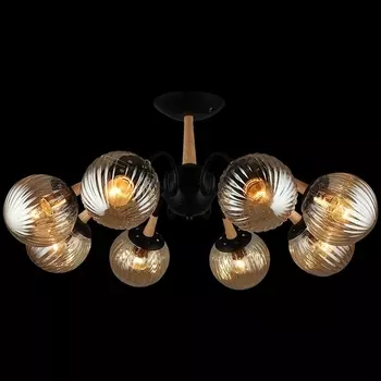 Потолочная люстра на штанге Reluce 04886-0.3-08 BK+WOOD в форме шара