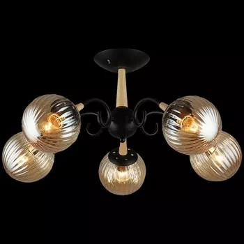 Потолочная люстра на штанге Reluce 04886-0.3-05 BK+WOOD в форме шара