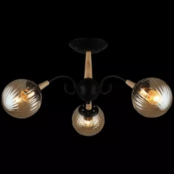 Потолочная люстра на штанге Reluce 04886-0.3-03 BK+WOOD в форме шара