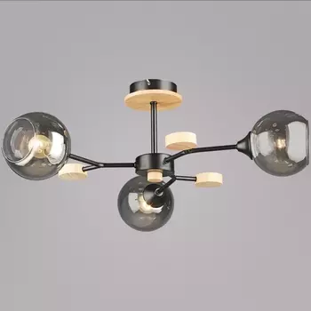 Потолочная люстра на штанге Reluce 06780-0.3-03 BK+WOOD