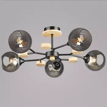 Потолочная люстра на штанге Reluce 06780-0.3-05 BK+WOOD