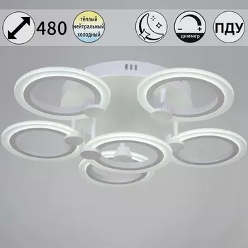 Потолочная люстра на штанге светодиодная с пультом регулировкой цветовой температуры, яркости и ночным режимом Reluce 09501-0.3-5+1 WH