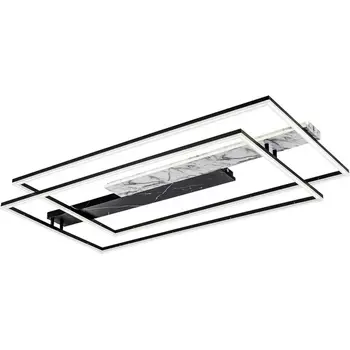 Потолочная люстра (+ночной режим) светодиодная 205Вт, с ПДУ, металл/акрил, черный/белый мрамор Escada