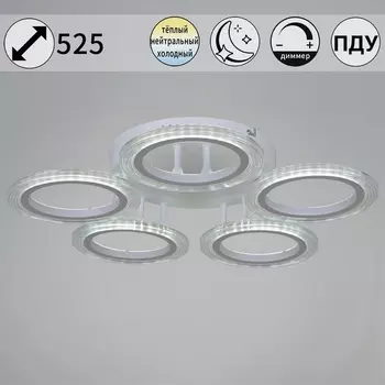 Потолочная люстра (+ночной режим) светодиодная на штанге с пультом Reluce 09812-3.3-05A WH кольцо