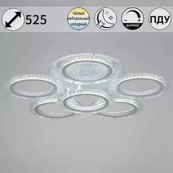 Потолочная люстра (+ночной режим) светодиодная на штанге с пультом Reluce 09812-3.3-06A WH кольцо