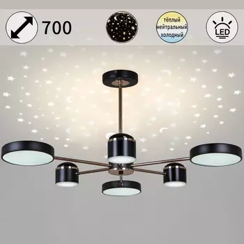 Потолочная люстра светодиодная на штанге с регулировкой цветовой температуры Reluce 13289-4.3-06 BK+GD CR