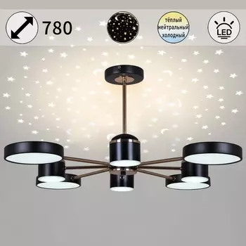 Потолочная люстра светодиодная на штанге с регулировкой цветовой температуры Reluce 13289-4.3-08 BK+GD CR
