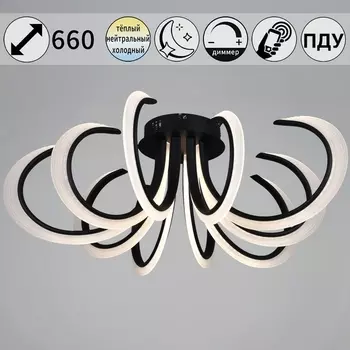 Потолочная люстра светодиодная с пультом и ночным режимом Reluce 74390-0.3-5+5 black (Умный дом)