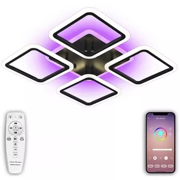 Потолочная люстра светодиодная с управлением смартфоном и пультом регулировкой цветовой температуры и яркости ночным режимом HIGH-TECH LED LAMPS 82004 BLACK RGB (Natali Kovaltseva)