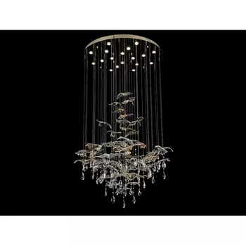 Потолочная люстра водопад с стеклянными подвесками птички Newport 8200 8220/80 С gold polished