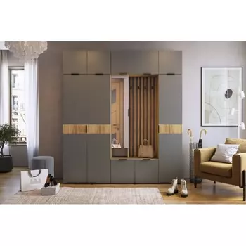 Прихожая "Бери К1" (2000х350х2226), цвет дуб крафт золотой/графит Mebelson (арт.ПК01Бери.2564)