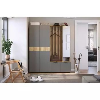 Прихожая "Бери К3" (1600х350х1826), цвет дуб крафт золотой/графит Mebelson (арт.ПК03Бери.2564)