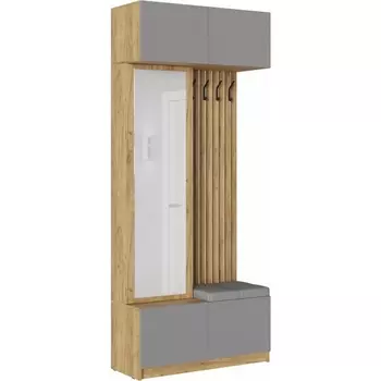 Прихожая Woodville Хадали дуб крафт золотой / серый шифер / кожзам ecotex 3022 / arena 007 серый арт.580251