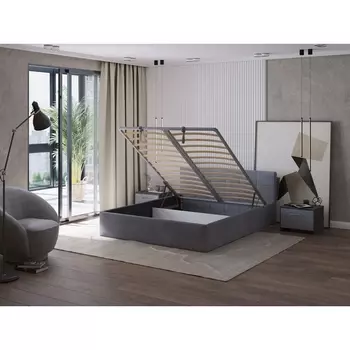 PROxSON Кровать Domo с бельевым ящиком (Ткань: Велюр Monopoly Британский серый (996)) 160x200