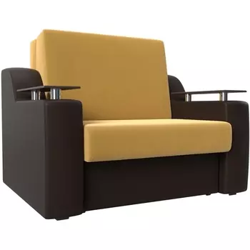Прямой диван аккордеон Сенатор 120 (Микровельвет,Экокожа/Коричневый,Желтый) Лига Диванов 119910