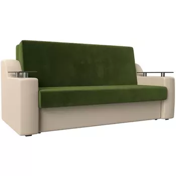 Прямой диван аккордеон Сенатор 160 (Микровельвет,Экокожа/Бежевый,Зеленый) Лига Диванов 119949