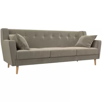 Прямой диван Брайтон 3 (микровельвет бежевый) Лига Диванов 109156