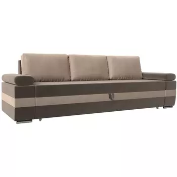 Прямой диван Канкун (Велюр/Бежевый,Коричневый) Лига Диванов 118258