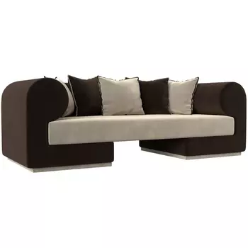 Прямой диван Кипр (основа микровельвет бежевый, компаньон микровельвет коричневый, подушки микровельвет бежевый, коричневый) Лига Диванов 116282