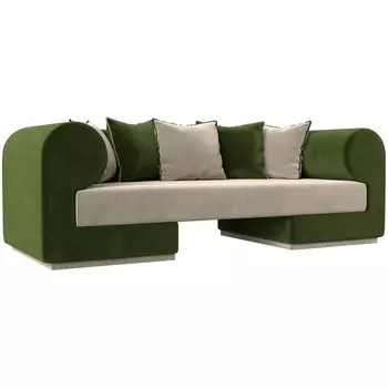 Прямой диван Кипр (основа микровельвет бежевый, компаньон микровельвет зеленый, подушки микровельвет бежевый, зеленый) Лига Диванов 116281