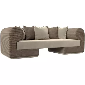 Прямой диван Кипр (основа микровельвет бежевый, компаньон рогожка корфу 03, подушки микровельвет бежевый и рогожка корфу 03) Лига Диванов 116303