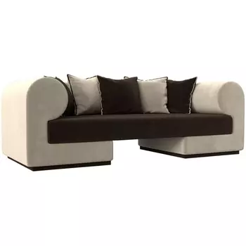 Прямой диван Кипр (основа микровельвет коричневый, компаньон микровельвет бежевый, подушки микровельвет коричневый, бежевый) Лига Диванов 116292