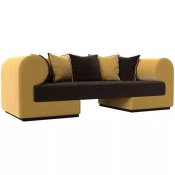 Прямой диван Кипр (основа микровельвет коричневый, компаньон микровельвет желтый, подушки микровельвет коричневый, желтый) Лига Диванов 116293