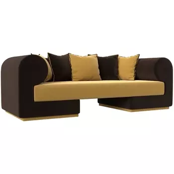 Прямой диван Кипр (основа микровельвет желтый, компаньон микровельвет коричневый, подушки микровельвет желтый, коричневый) Лига Диванов 116286