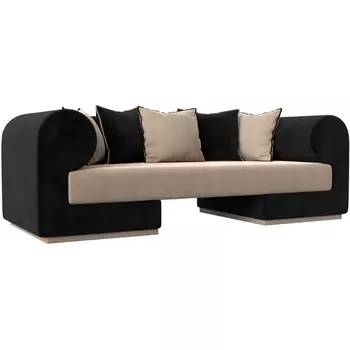 Прямой диван Кипр (основа велюр бежевый, компаньон велюр черный, подушки велюр бежевый, черный) Лига Диванов 116265