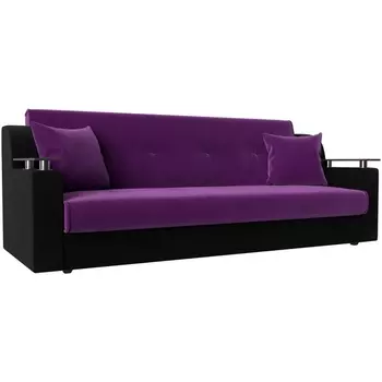 Прямой диван книжка Сенатор (основа микровельвет фиолетовый, компаньон микровельвет черный) Лига Диванов 110123