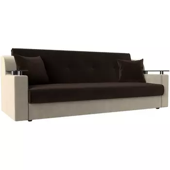 Прямой диван книжка Сенатор (основа микровельвет коричневый, компаньон микровельвет бежевый) Лига Диванов 110121