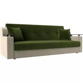 Прямой диван книжка Сенатор (основа микровельвет зеленый, компаньон микровельвет бежевый) Лига Диванов 110119