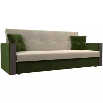 Прямой диван книжка Валенсия (основа микровельвет бежевый, компаньон микровельвет зеленый) Лига Диванов 111050